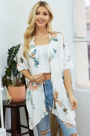 Off White Floral Kimono