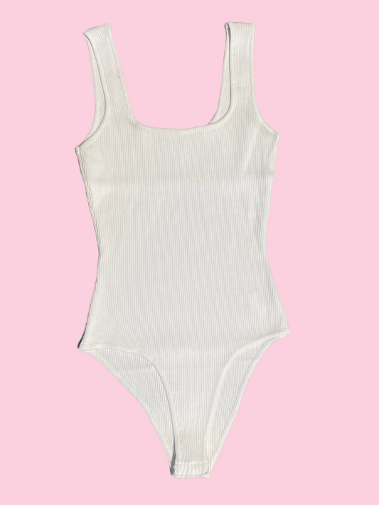 Squared Neck Bodysuit (White)