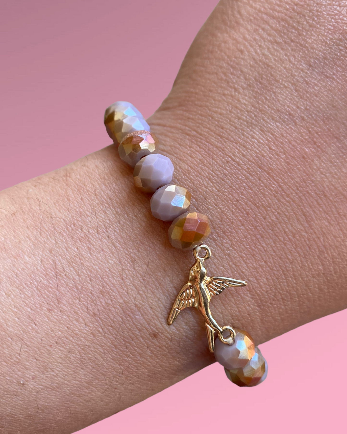 Gold Bird Crystal Glass Bracelet (Purple)