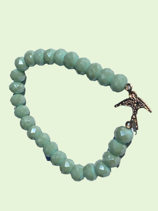 Gold Bird Crystal Glass Bracelet (Green)