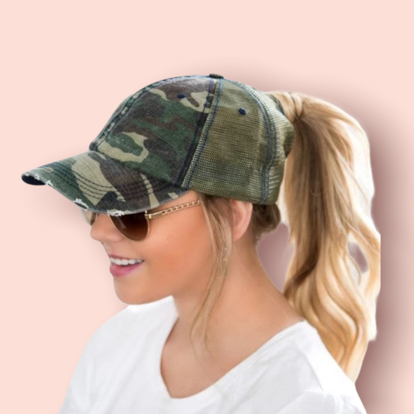 Camo High Ponytail Hat (Green)