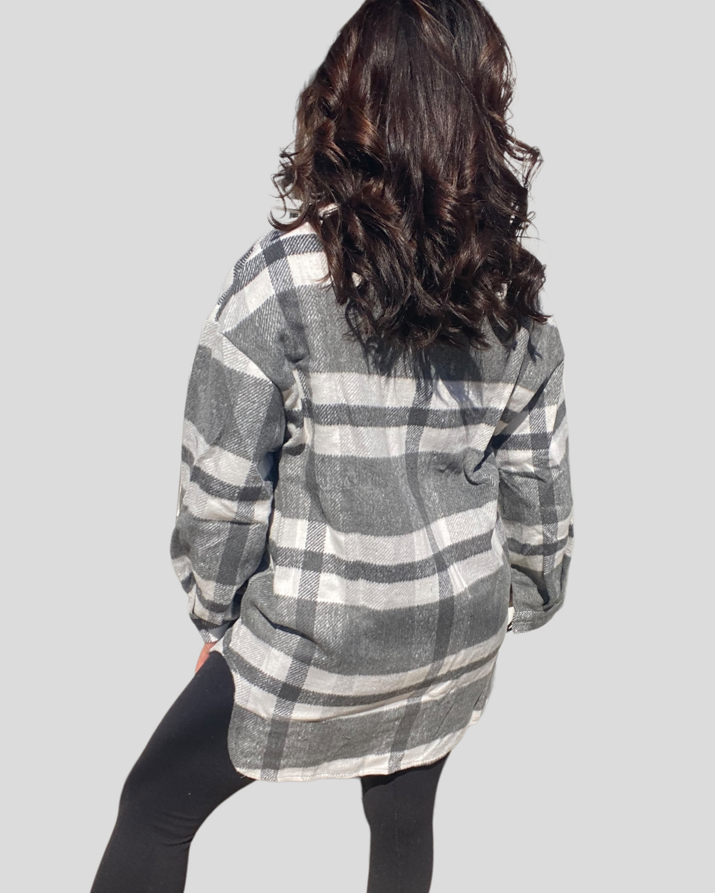 Plaid Button Front Oversized Top (Grey)