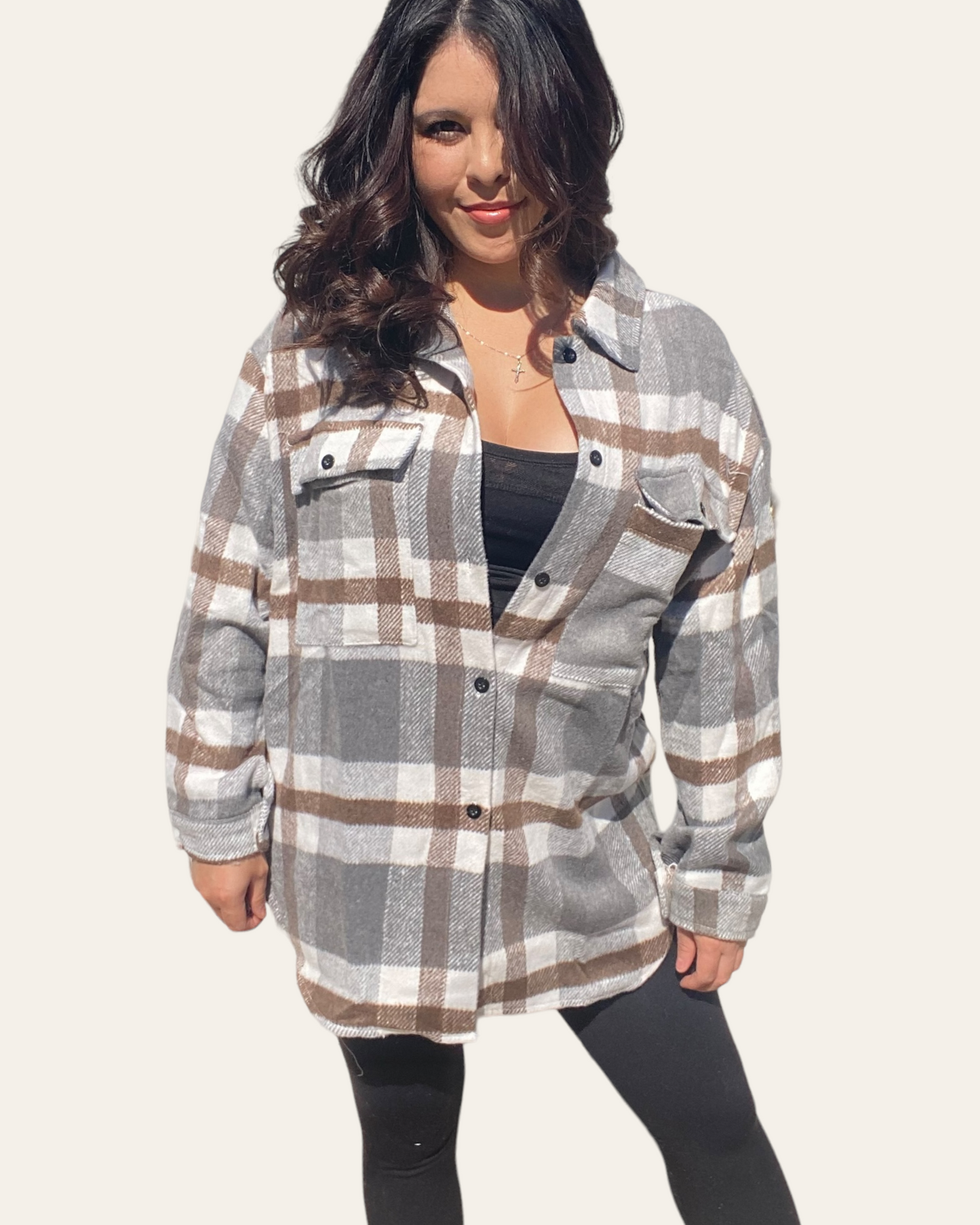 Plaid Button Front Oversized Top (Brown)