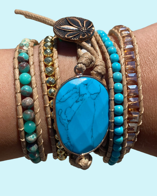 Woven Wrap Stone Bracelet (Turquoise Stone)