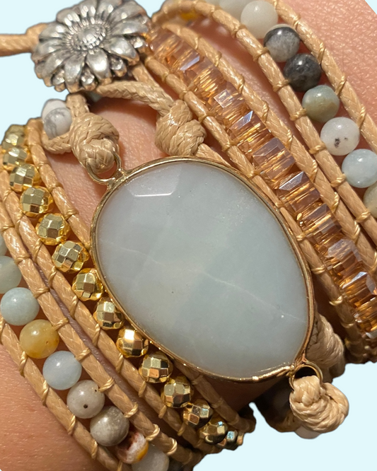 Woven Wrap Stone Bracelet (Sky Blue Stone)