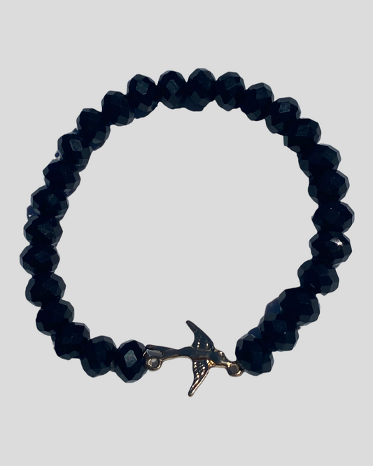 Gold Bird Crystal Glass Bracelet (Black)