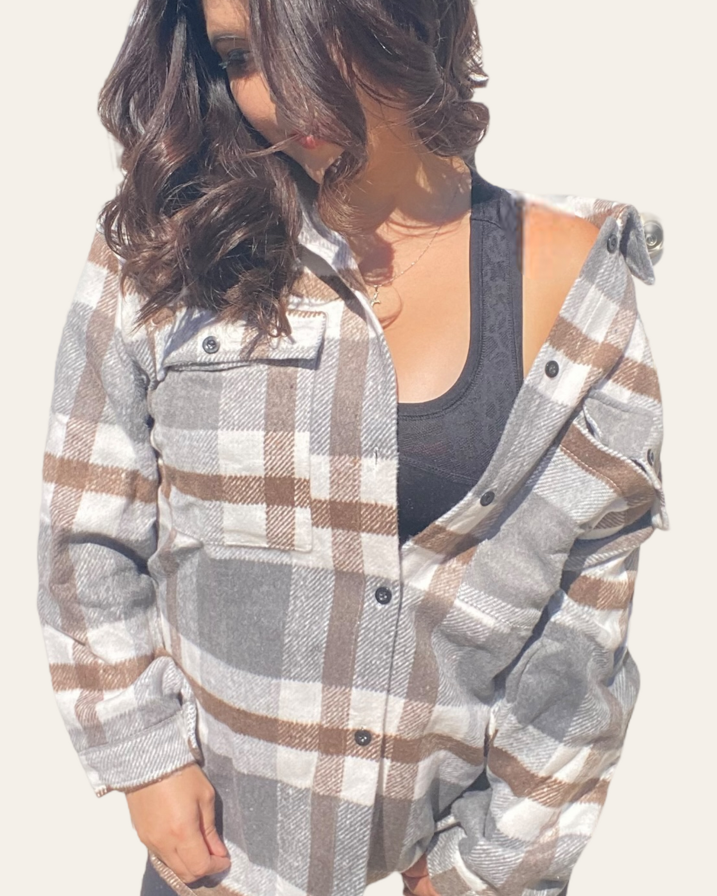 Plaid Button Front Oversized Top (Brown)