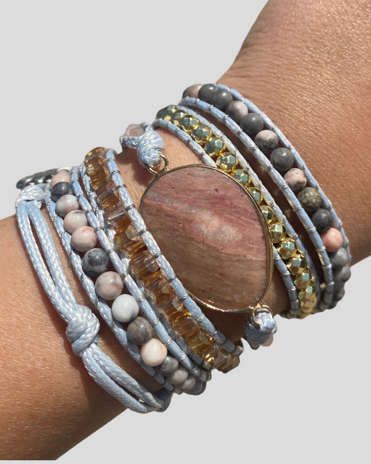 Woven Wrap Stone Bracelet (Pink Stone)