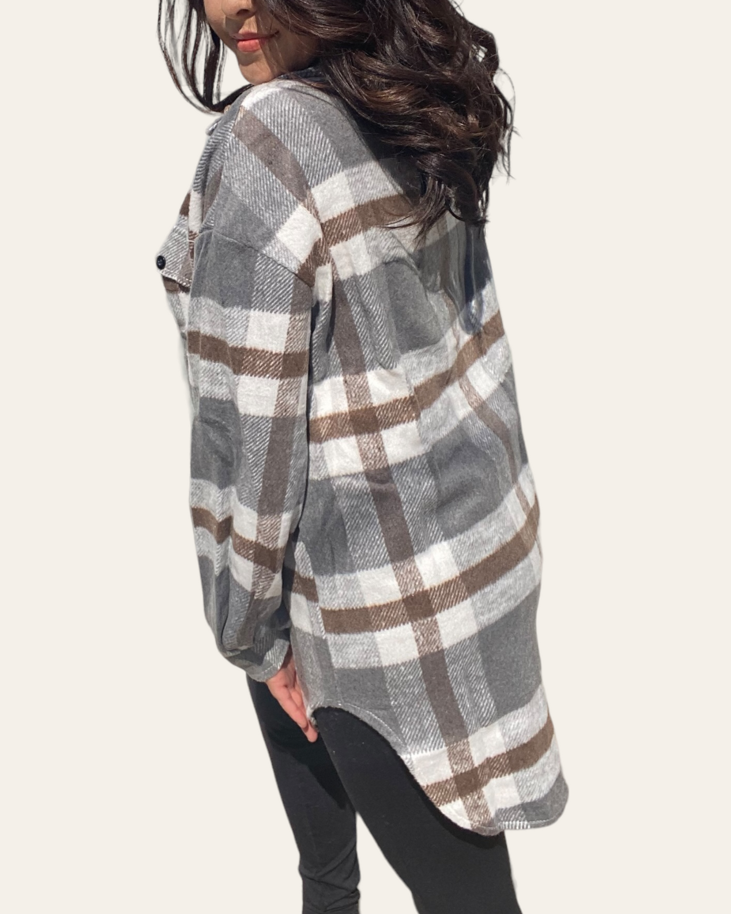 Plaid Button Front Oversized Top (Brown)