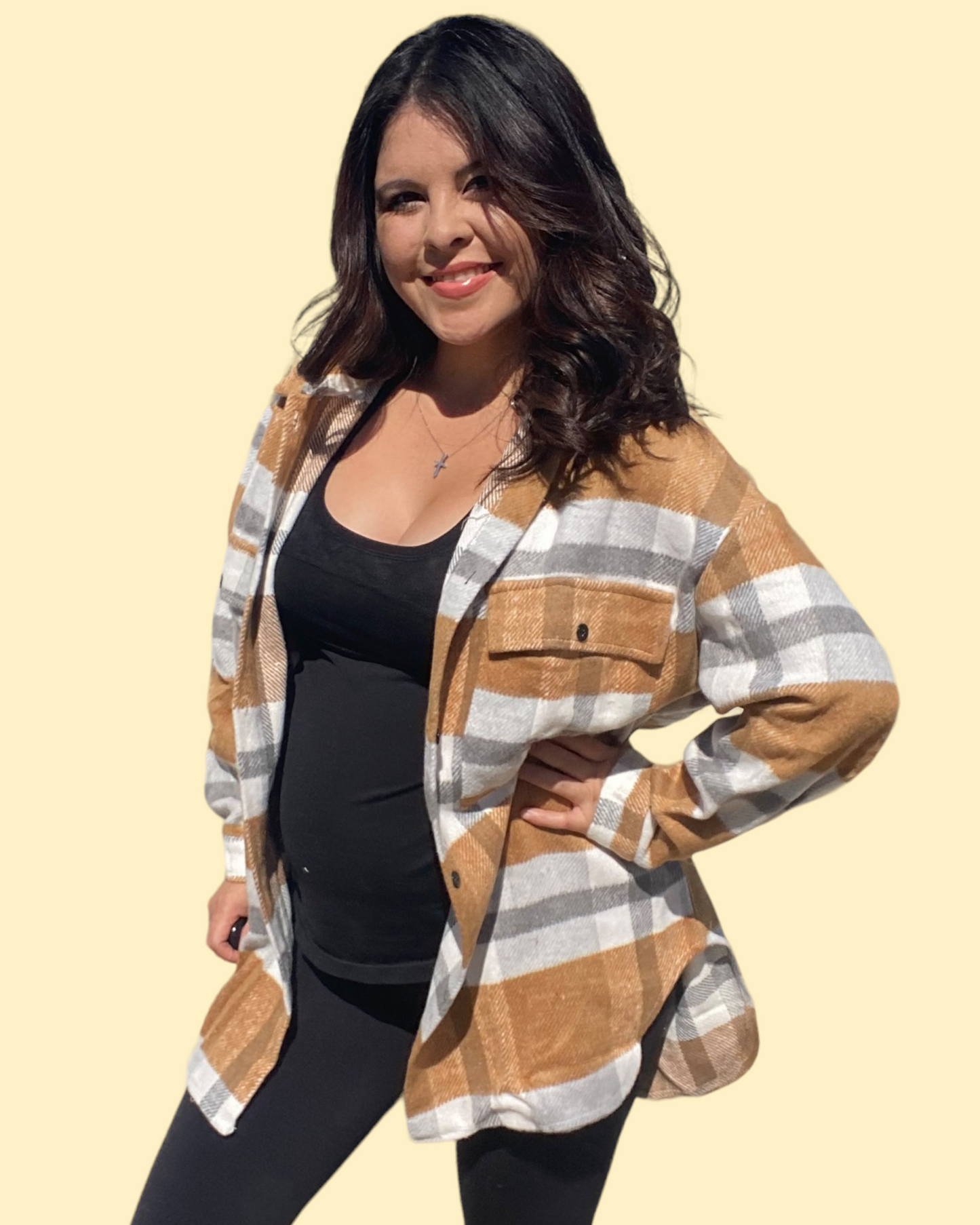 Plaid Button Front Oversized Top (Mustard)