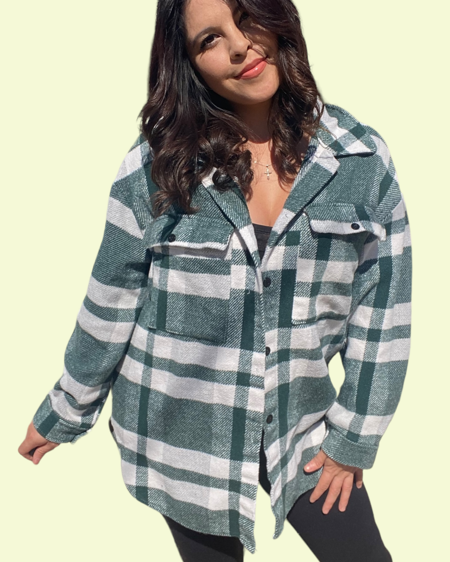 Plaid Button Front Oversized Top (Green)