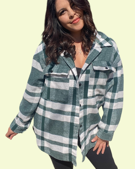 Plaid Button Front Oversized Top (Green)