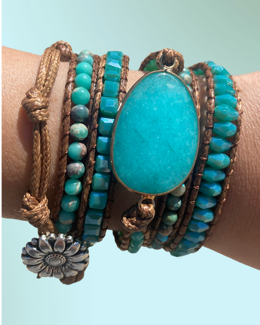 Woven Wrap Stone Bracelet (Tiffany Blue Stone)