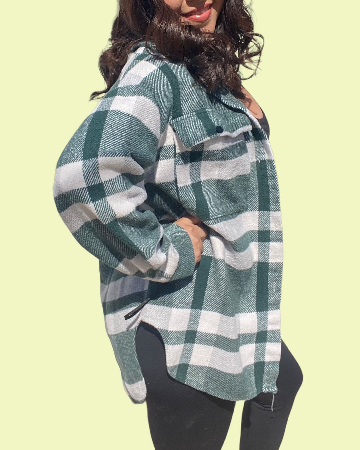 Plaid Button Front Oversized Top (Green)