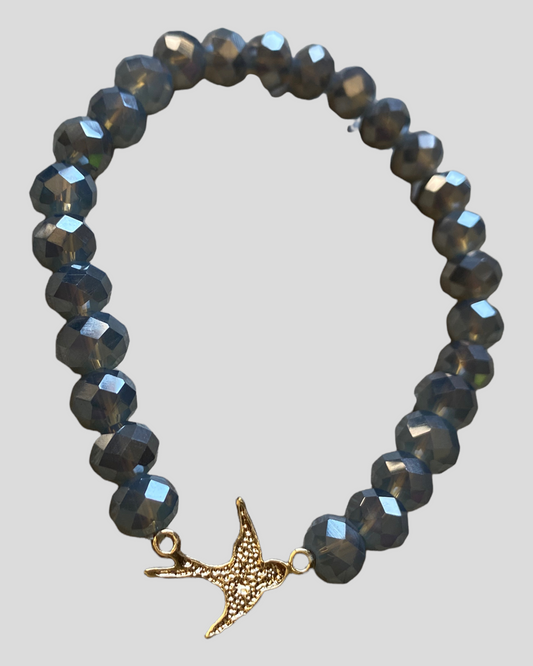 Gold Bird Crystal Glass Bracelet (Grey)