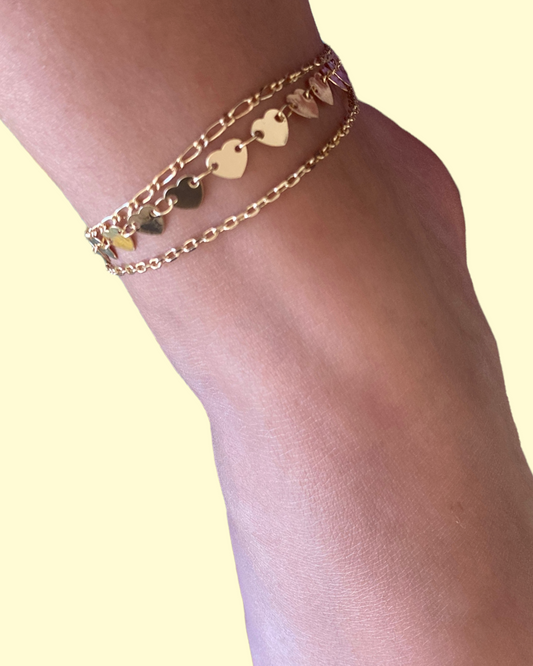 Gold Heart Anklet (3pc)