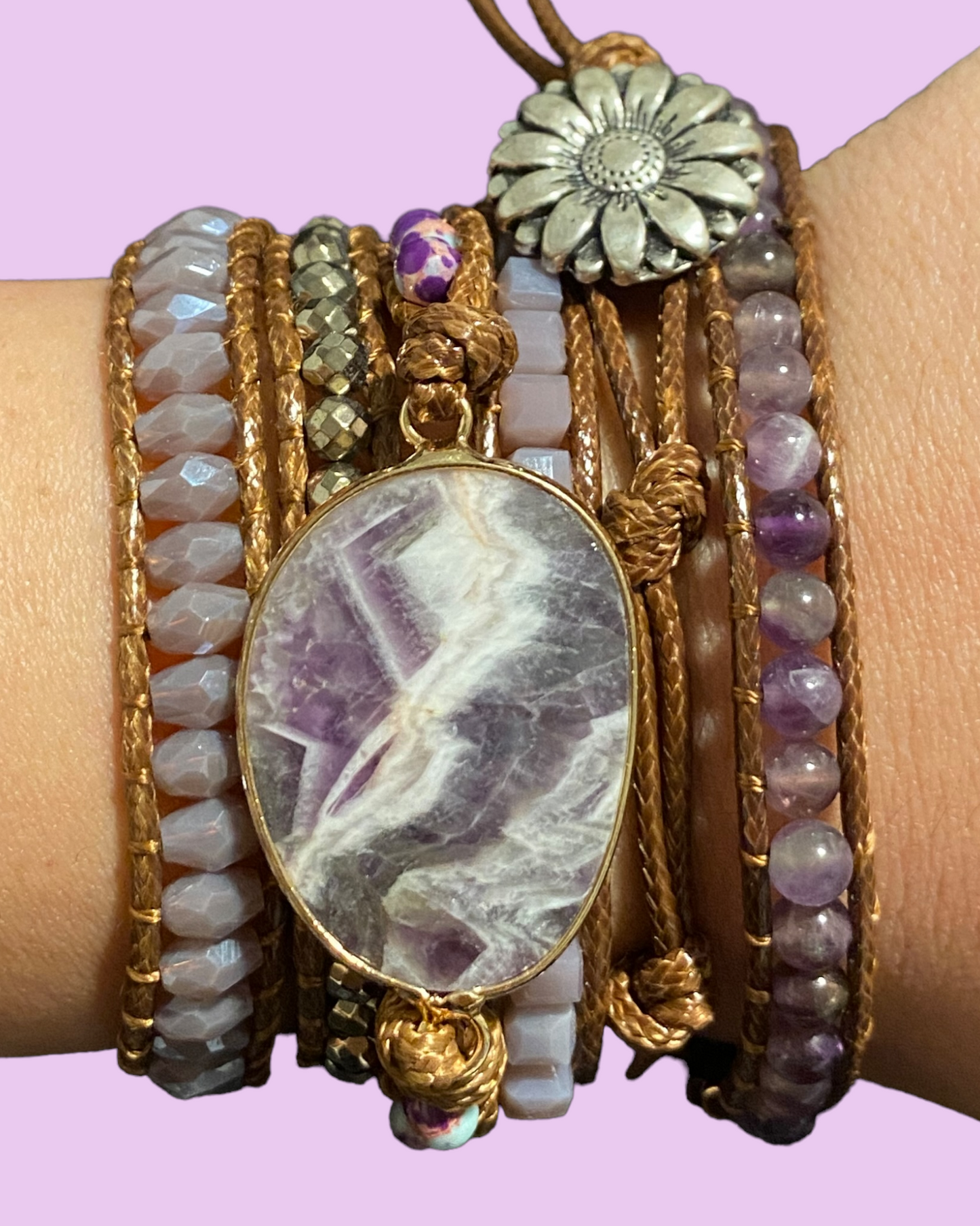 Woven Wrap Stone Bracelet (Purple Stone)
