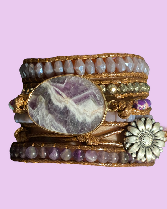 Woven Wrap Stone Bracelet (Purple Stone)