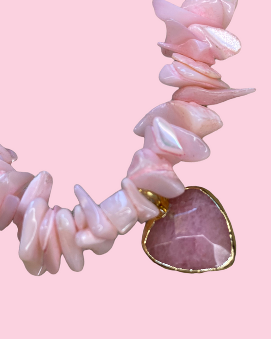 Chipped Rose Quartz Crystal Bracelet